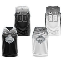 Custom Black White Gray Reversible Basketball Suit for Adults and Kids Personalized Jersey