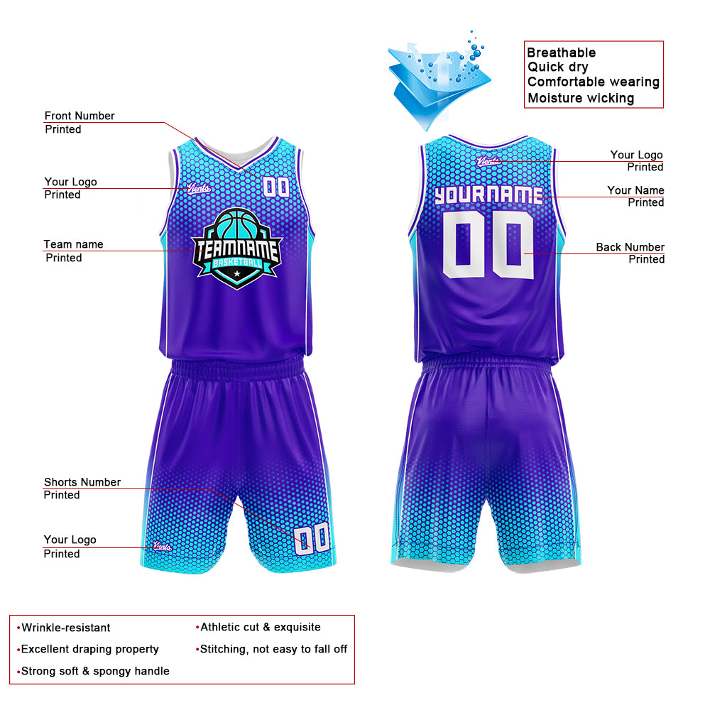 Custom Purple Light Blue Basketball Jersey Uniform Suit Printed Your Logo Name Number