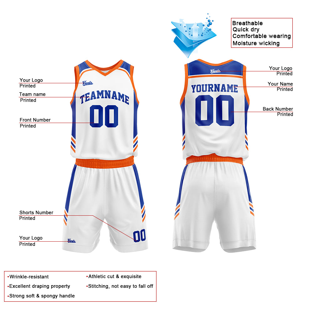 Custom White Royal Orange Basketball Jersey Uniform Suit Printed Your Logo Name Number