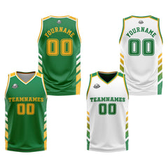 Custom Green White Yellow Reversible Basketball Suit for Adults and Kids Personalized Jersey