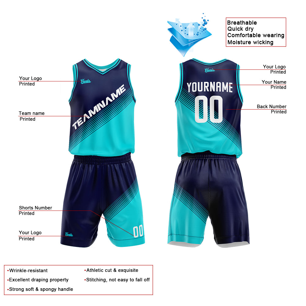 Custom Navy Teal Royal Basketball Jersey Uniform Suit Printed Your Logo Name Number