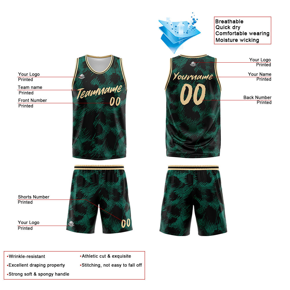 Custom Green leopard print Basketball Jersey Uniform Suit Printed Your Logo Name Number