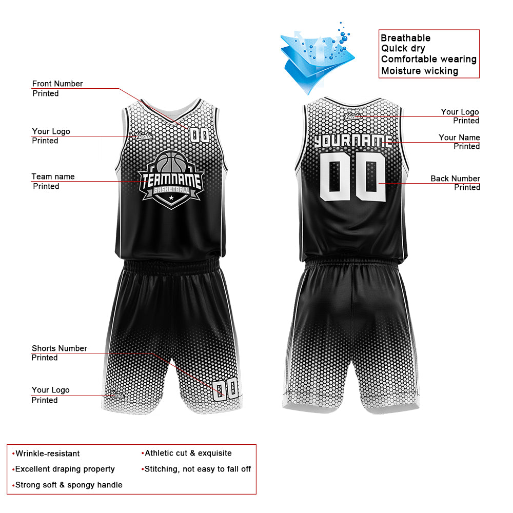 Custom Black White Basketball Jersey Uniform Suit Printed Your Logo Name Number