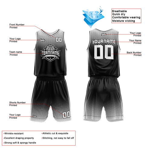 Custom Black White Basketball Jersey Uniform Suit Printed Your Logo Name Number
