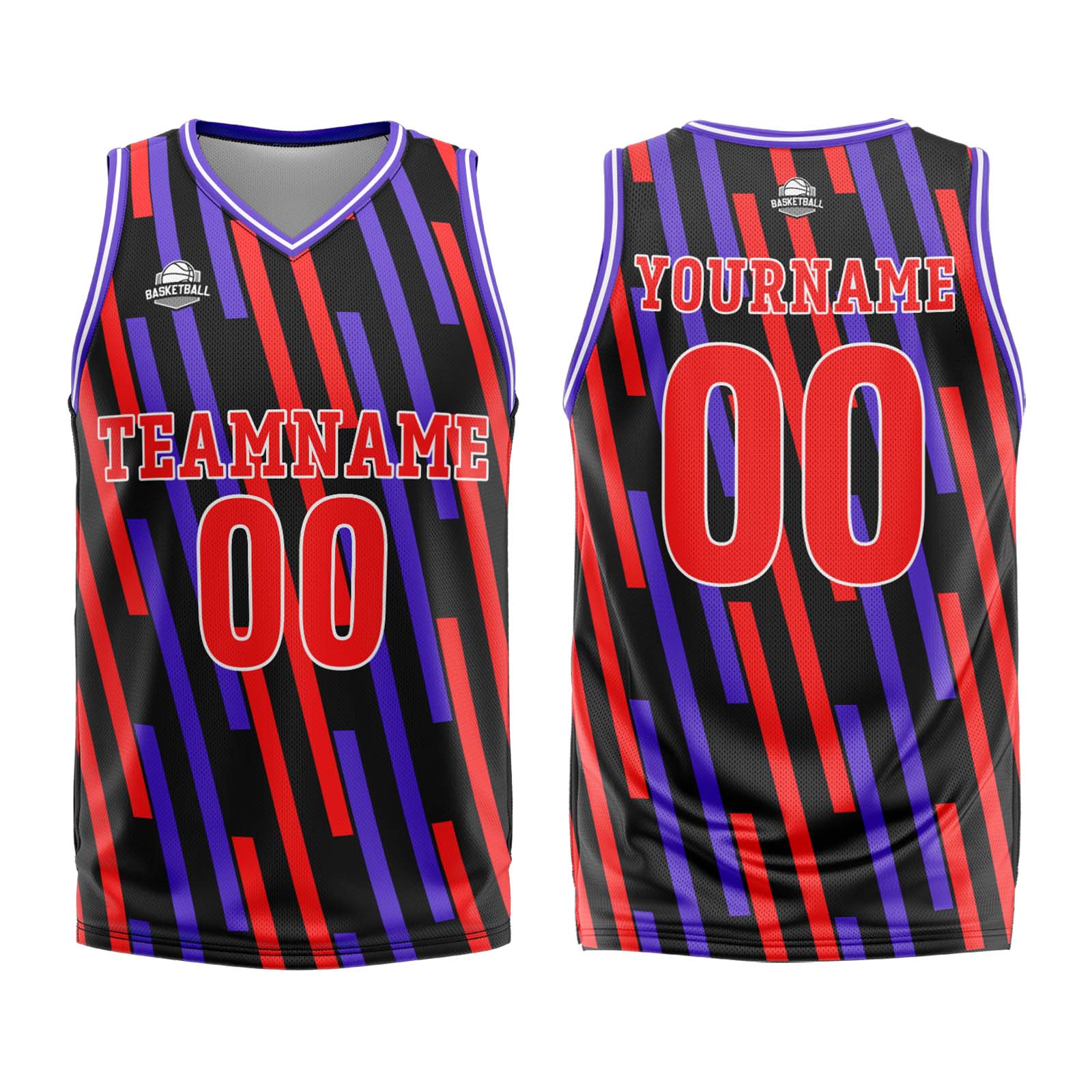 Custom Vertical Bar Red Purple Basketball Jersey Uniform Suit Printed Your Logo Name Number