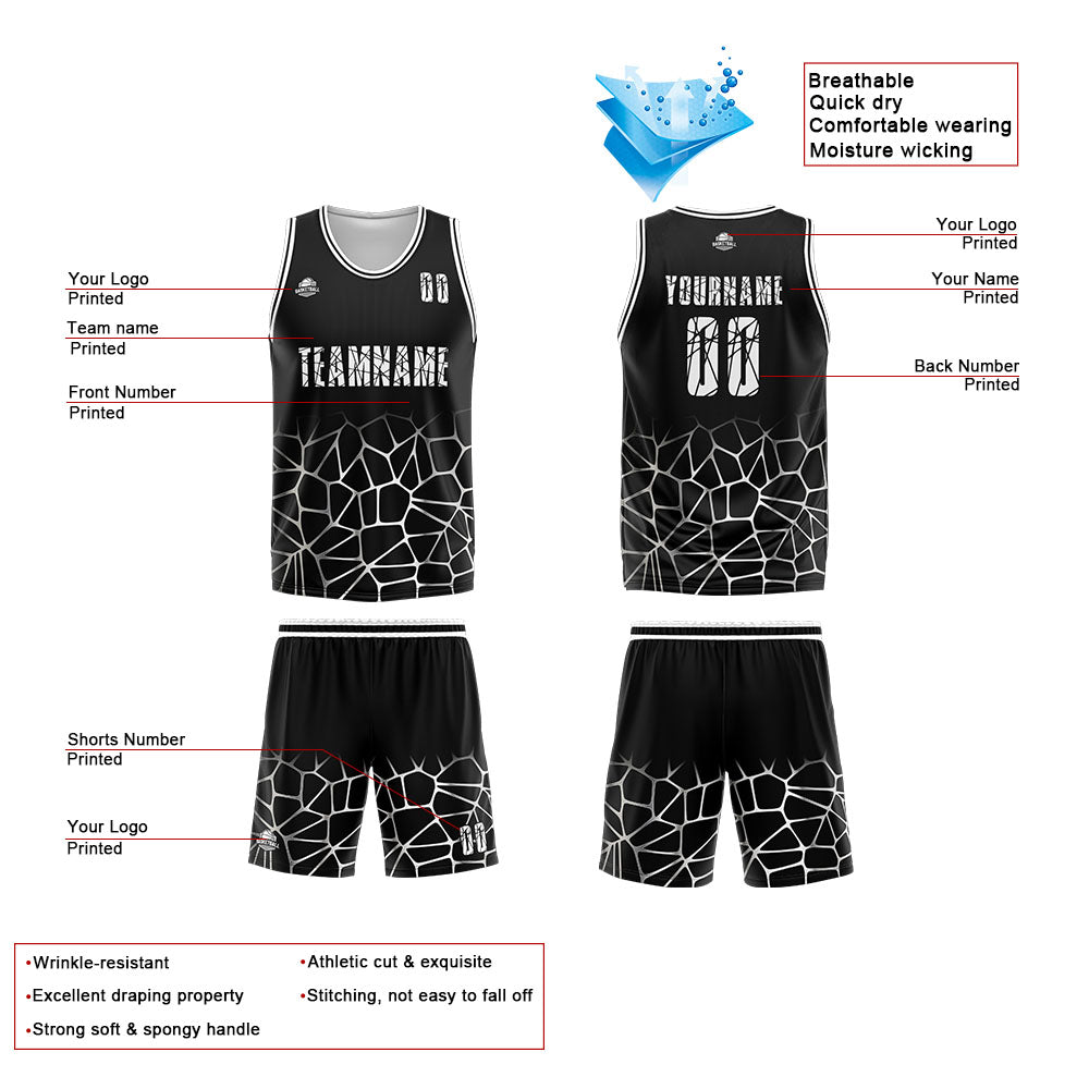 Custom Black White Basketball Jersey Uniform Suit Printed Your Logo Name Number