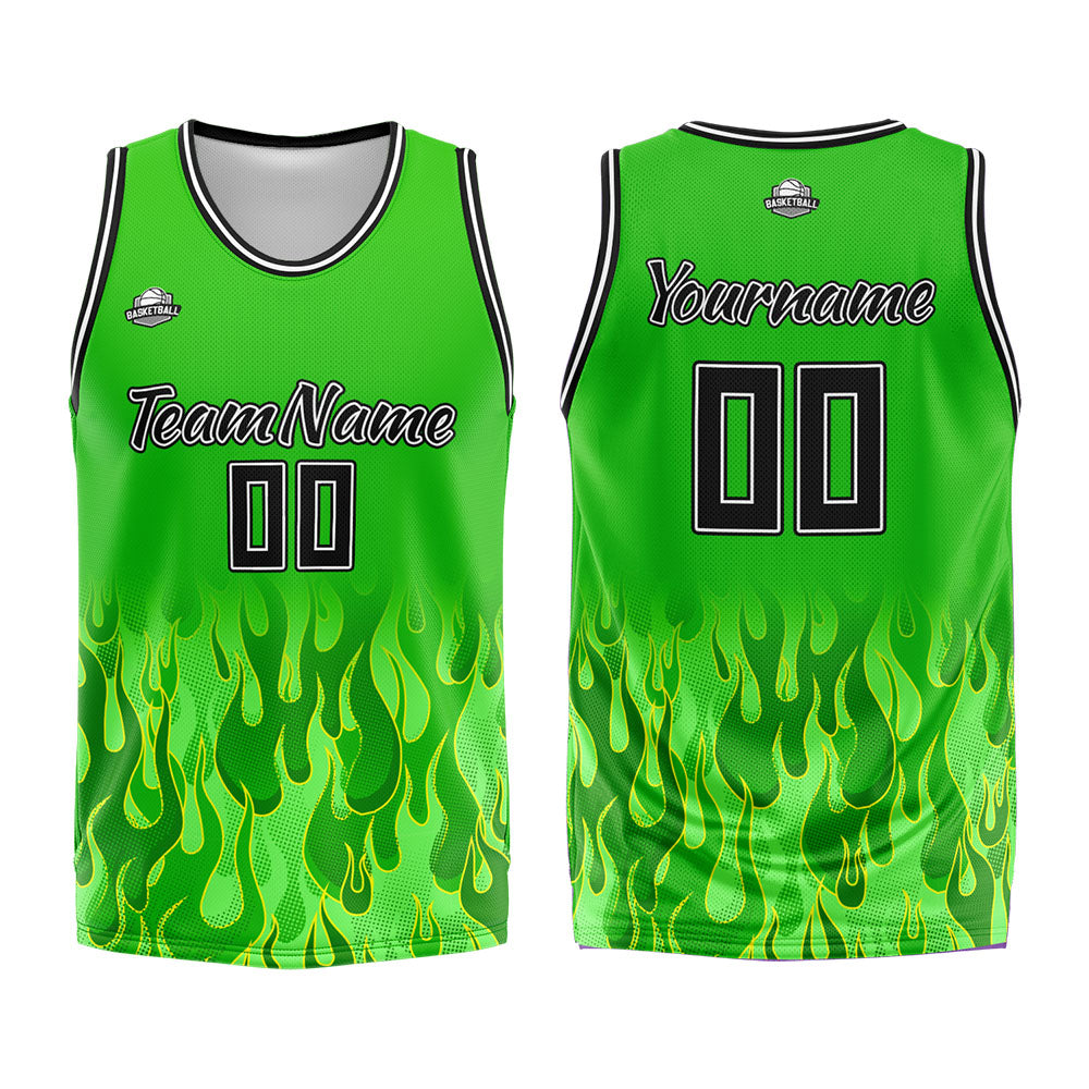 Custom Green flame Basketball Jersey Uniform Suit Printed Your Logo Name Number