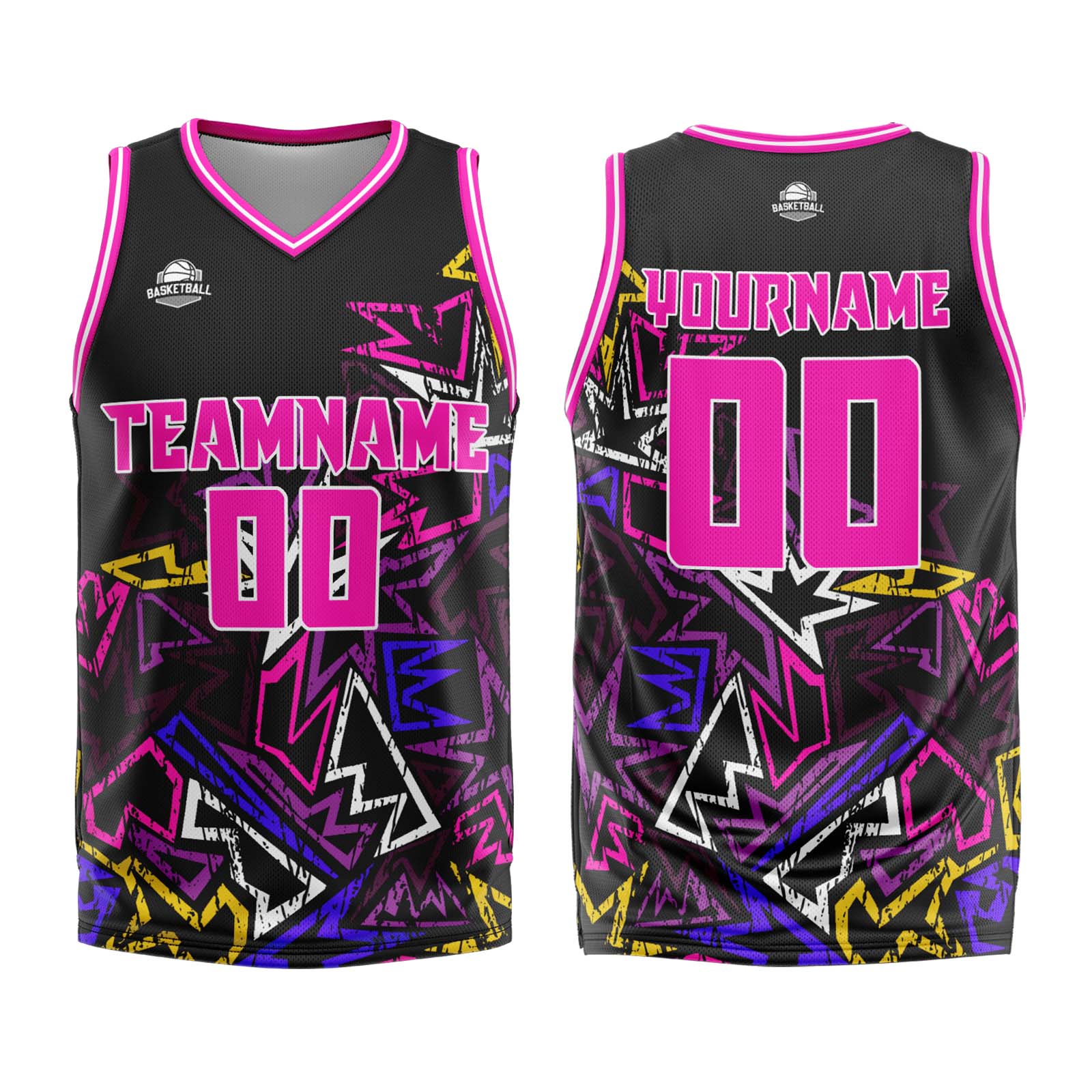 Custom Damaged Geometry Pink Basketball Jersey Uniform Suit Printed Your Logo Name Number