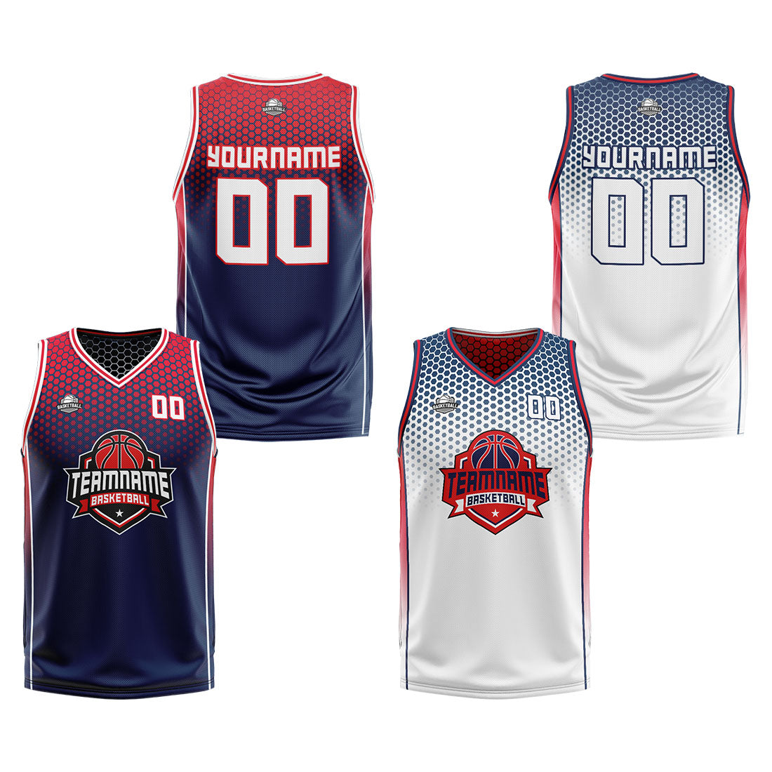 Custom Navy Red White Reversible Basketball Suit for Adults and Kids Personalized Jersey