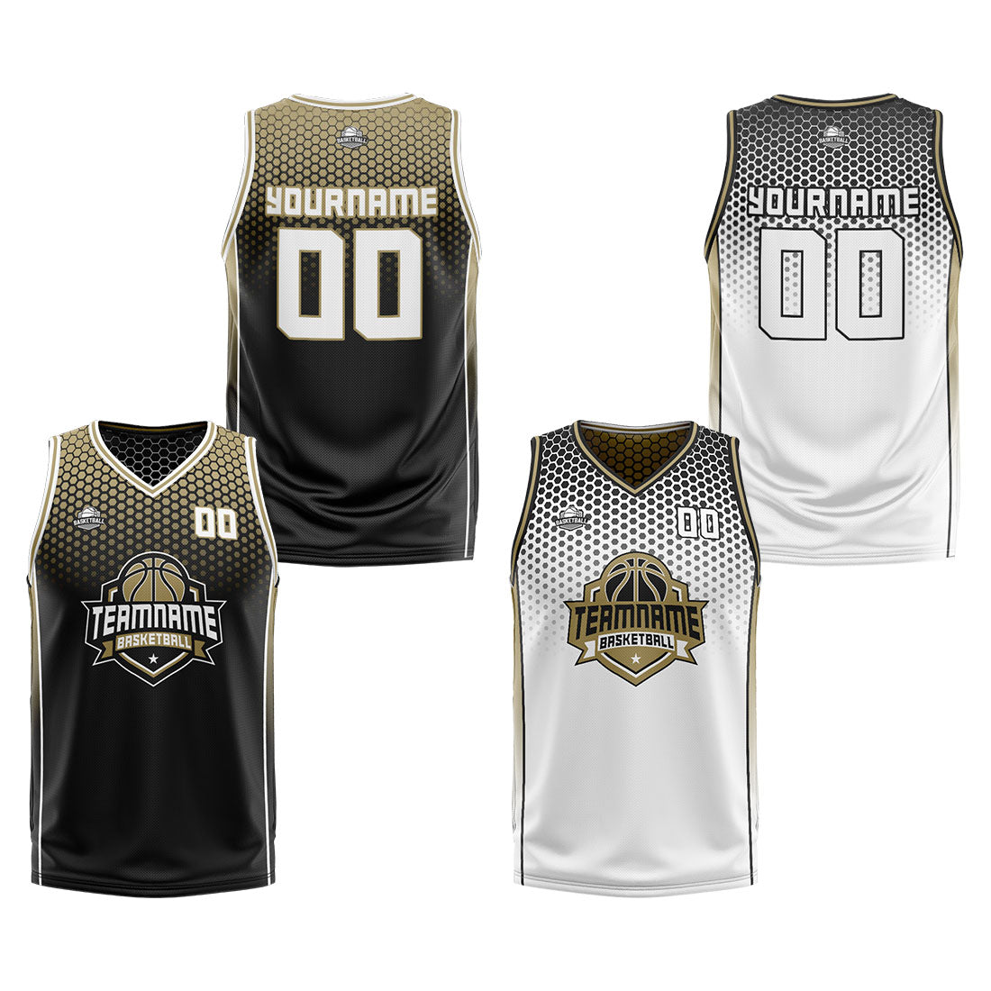 Custom Black Old Gold White Reversible Basketball Suit for Adults and Kids Personalized Jersey