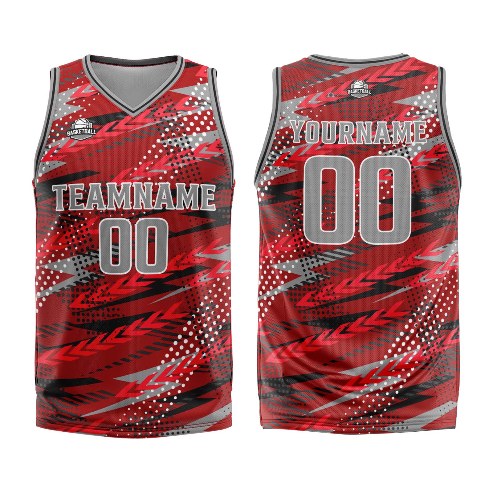Custom Red Grey Basketball Jersey Uniform Suit Printed Your Logo Name Number