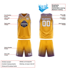 Custom Yellow Purple White Reversible Basketball Suit for Adults and Kids Personalized Jersey