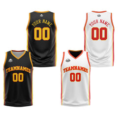 Custom Black White Yellow Red Reversible Basketball Suit for Adults and Kids Personalized Jersey