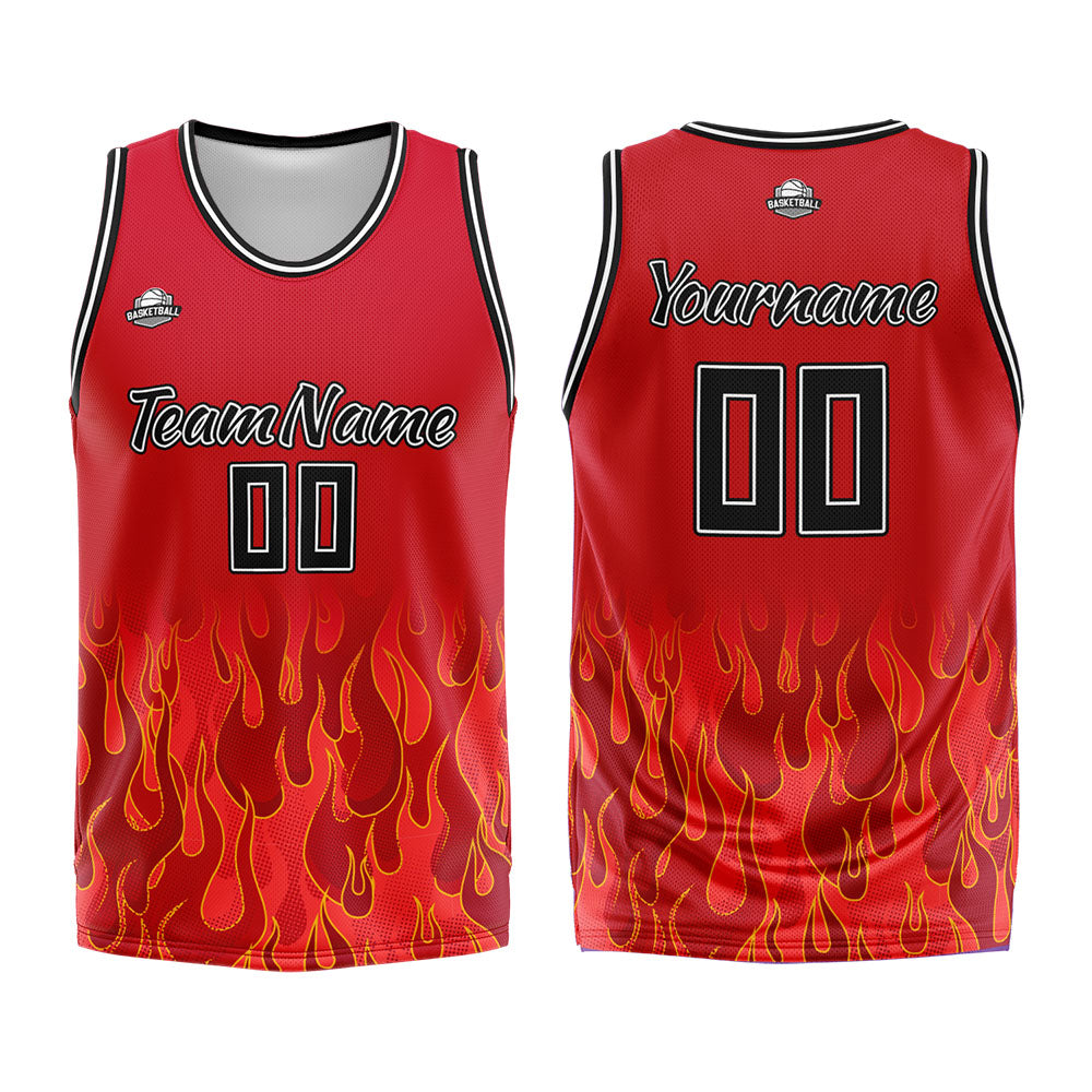 Custom Red flame Basketball Jersey Uniform Suit Printed Your Logo Name Number