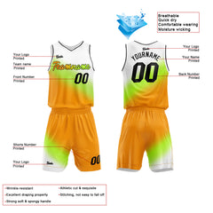 Custom White Green Orange Basketball Jersey Uniform Suit Printed Your Logo Name Number