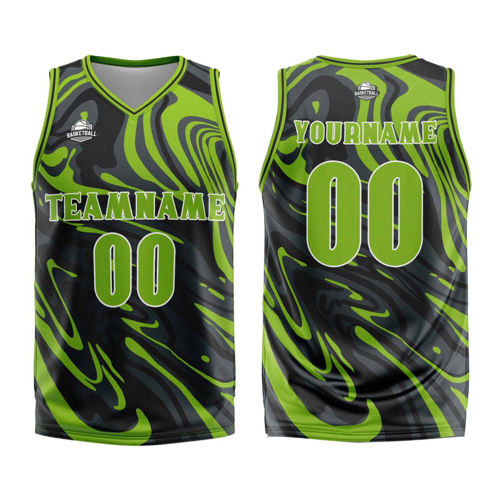 Custom Fluid Green Black Basketball Jersey Uniform Suit Printed Your Logo Name Number