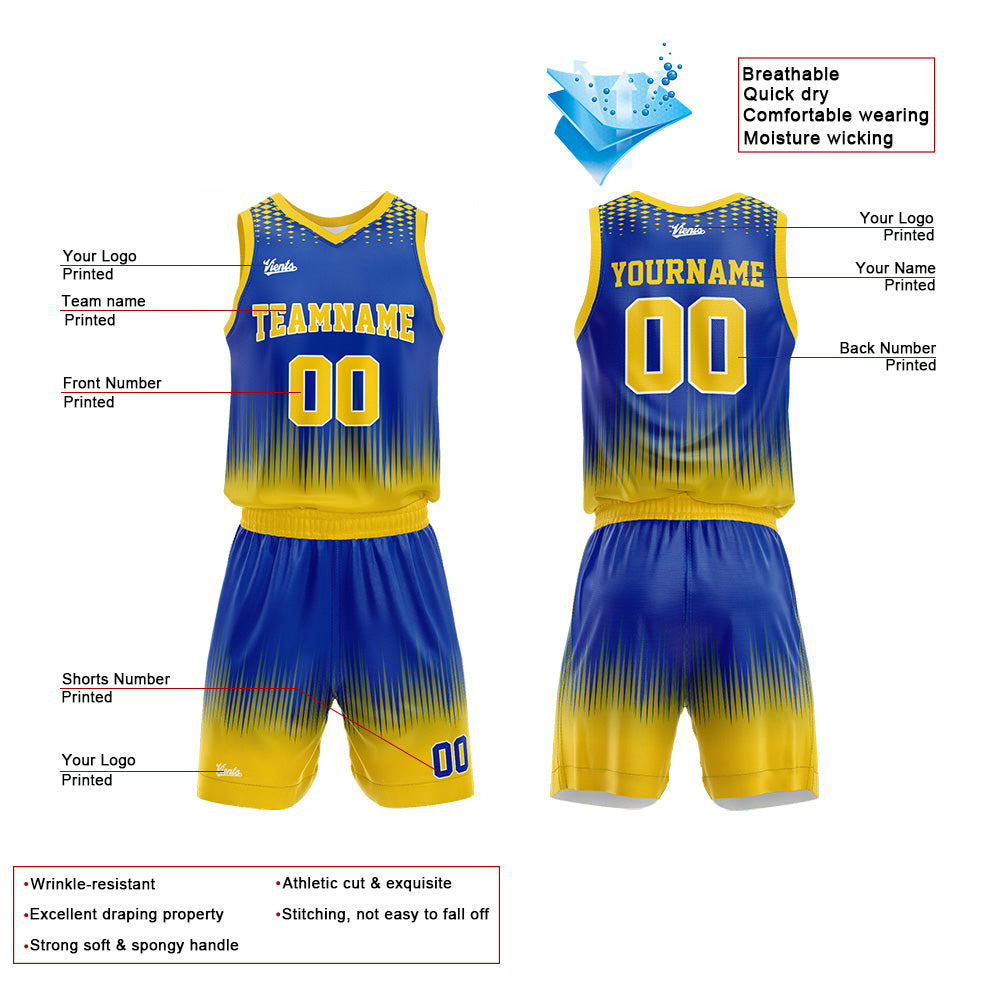 Custom Royal Yellow Basketball Jersey Uniform Suit Printed Your Logo Name Number