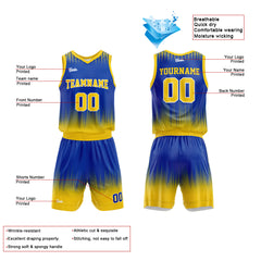 Custom Royal Yellow Basketball Jersey Uniform Suit Printed Your Logo Name Number