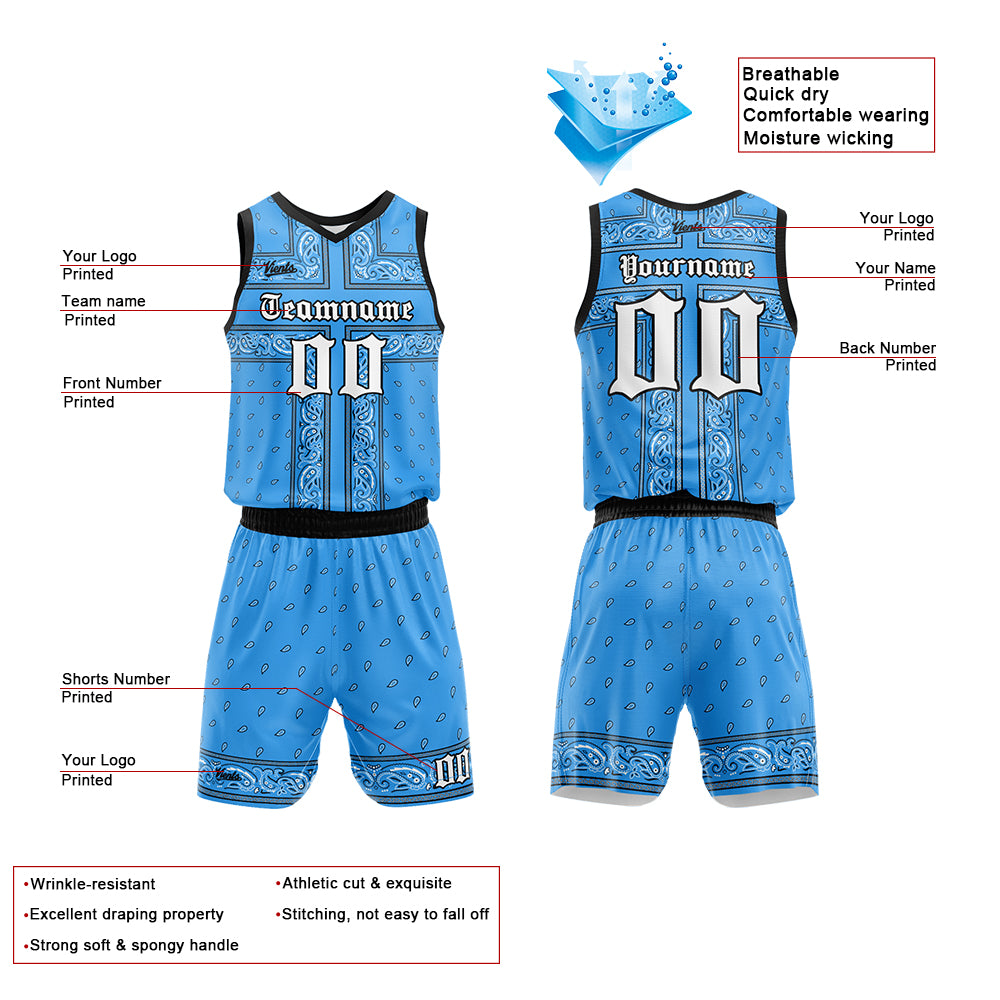 Custom Light Blue Black Basketball Jersey Uniform Suit Printed Your Logo Name Number