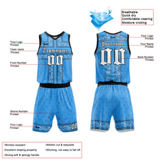 Custom Light Blue Black Basketball Jersey Uniform Suit Printed Your Logo Name Number