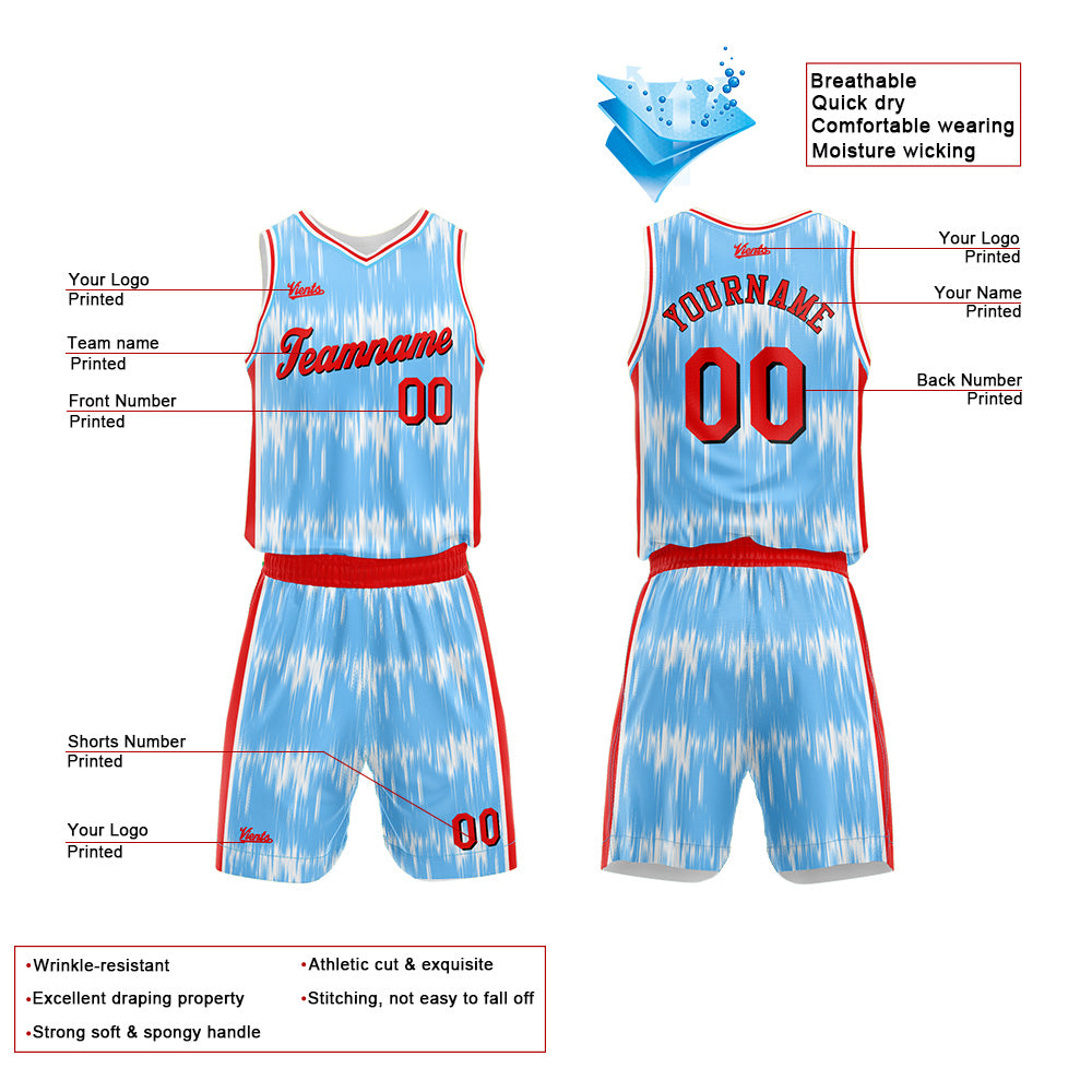 Custom Acoustic Wave Light Blue Basketball Jersey Uniform Suit Printed Your Logo Name Number