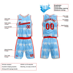 Custom Acoustic Wave Light Blue Basketball Jersey Uniform Suit Printed Your Logo Name Number