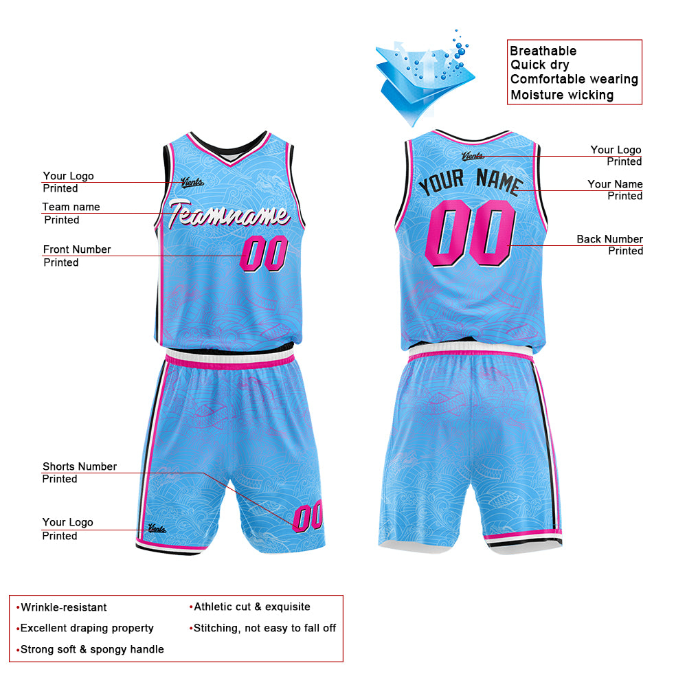 Custom Light Blue Basketball Jersey Uniform Suit Printed Your Logo Name Number