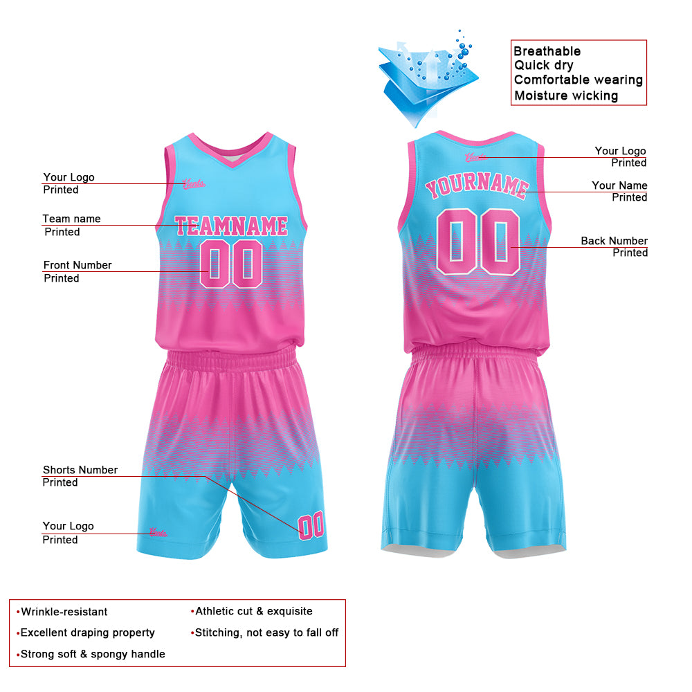 Custom Pink Light Blue Basketball Jersey Uniform Suit Printed Your Logo Name Number