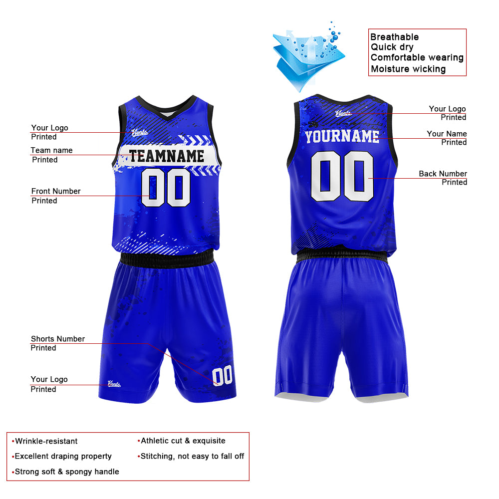 Custom Blue Basketball Jersey Uniform Suit Printed Your Logo Name Number