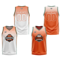 Custom White Orange Green Reversible Basketball Suit for Adults and Kids Personalized Jersey