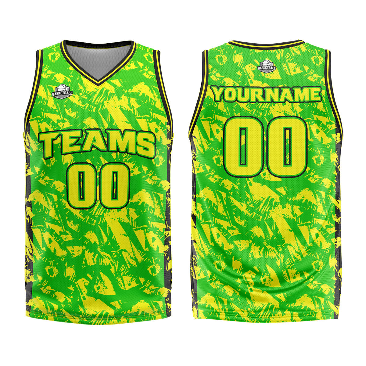 Custom Broken Green Yellow Basketball Jersey Uniform Suit Printed Your Logo Name Number