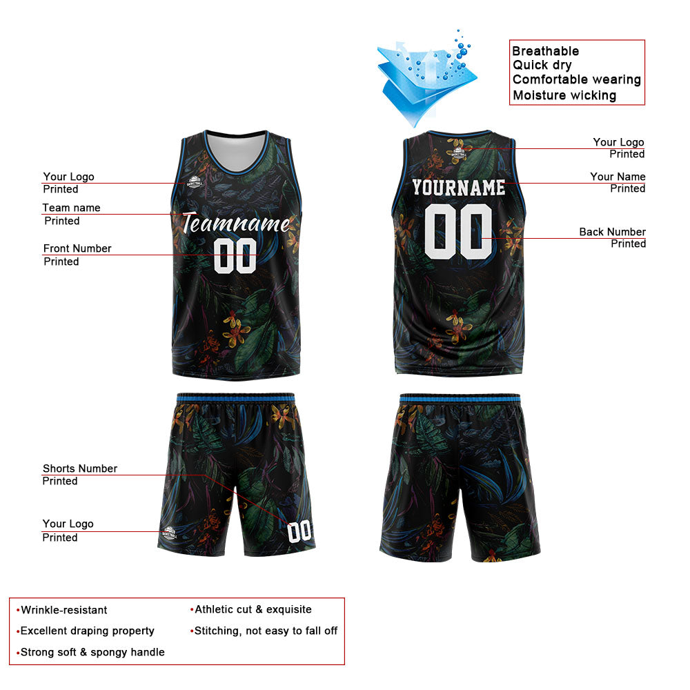 Custom Black Rainforest Basketball Jersey Uniform Suit Printed Your Logo Name Number