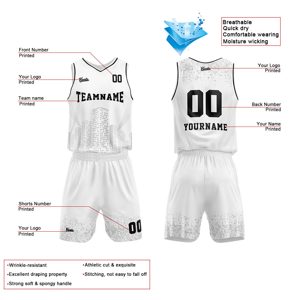 Custom White Night View Basketball Jersey Uniform Suit Printed Your Logo Name Number