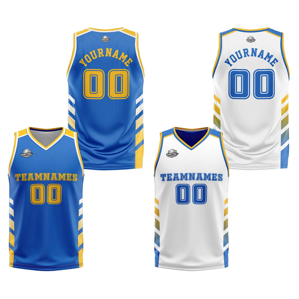 Custom Blue White Yellow Reversible Basketball Suit for Adults and Kids Personalized Jersey