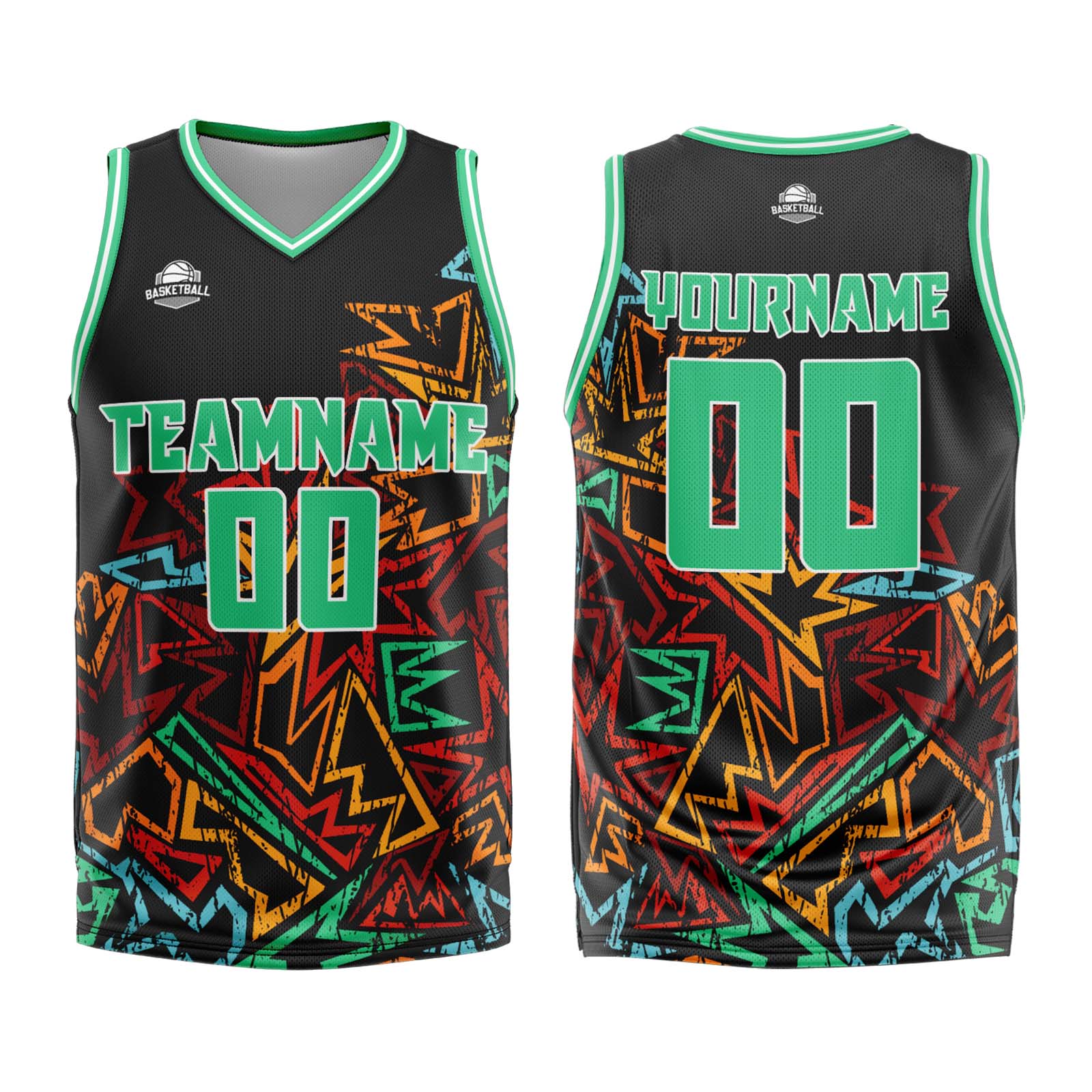 Custom Damaged Geometry Green Basketball Jersey Uniform Suit Printed Your Logo Name Number