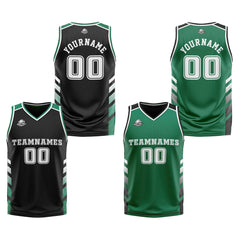 Custom Black Green White Reversible Basketball Suit for Adults and Kids Personalized Jersey
