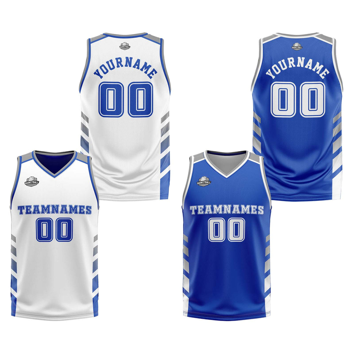Custom White Blue Grey Reversible Basketball Suit for Adults and Kids Personalized Jersey