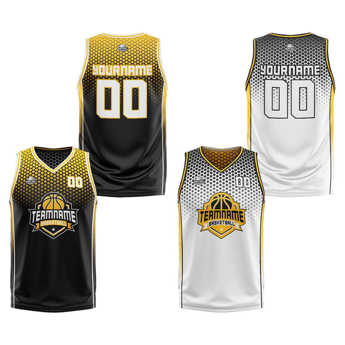 Custom Black Yellow White Reversible Basketball Suit for Adults and Kids Personalized Jersey