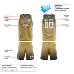 Custom Old Gold Black White Reversible Basketball Suit for Adults and Kids Personalized Jersey