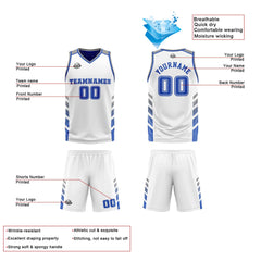 Custom White Blue Grey Reversible Basketball Suit for Adults and Kids Personalized Jersey