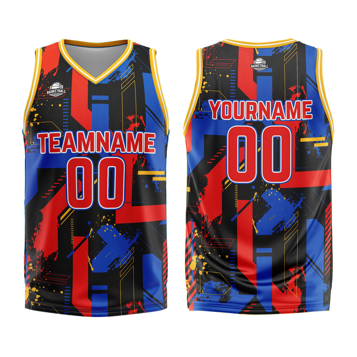 Custom Geometry Red Royal Basketball Jersey Uniform Suit Printed Your Logo Name Number