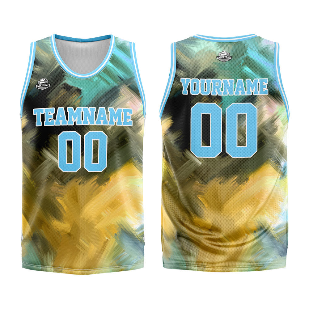 Custom Light Blue Yellow Basketball Jersey Uniform Suit Printed Your Logo Name Number