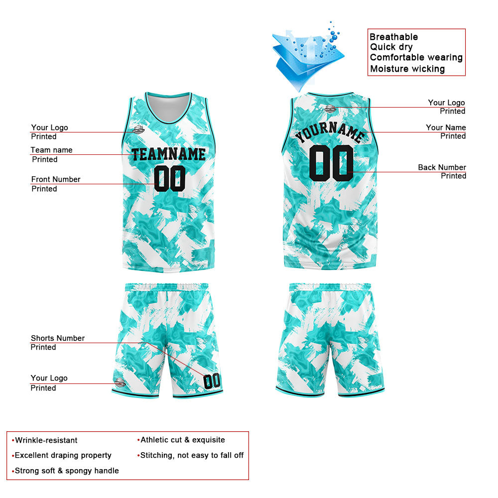 Custom Aqua White Basketball Jersey Uniform Suit Printed Your Logo Name Number