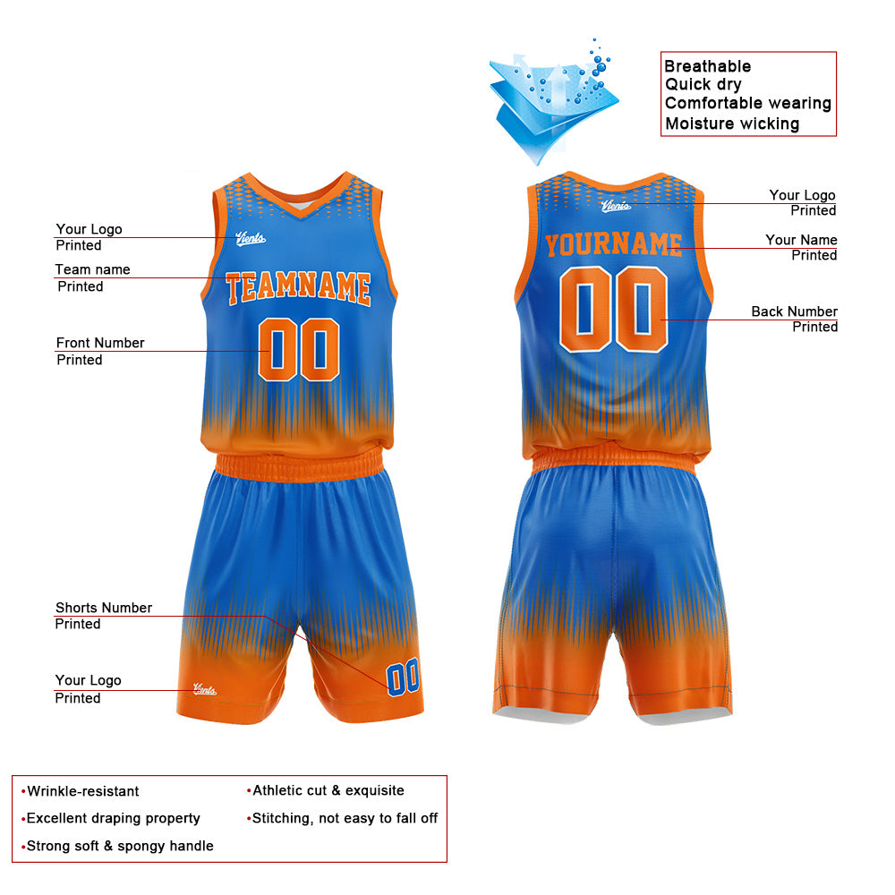 Custom Blue Orange Basketball Jersey Uniform Suit Printed Your Logo Name Number