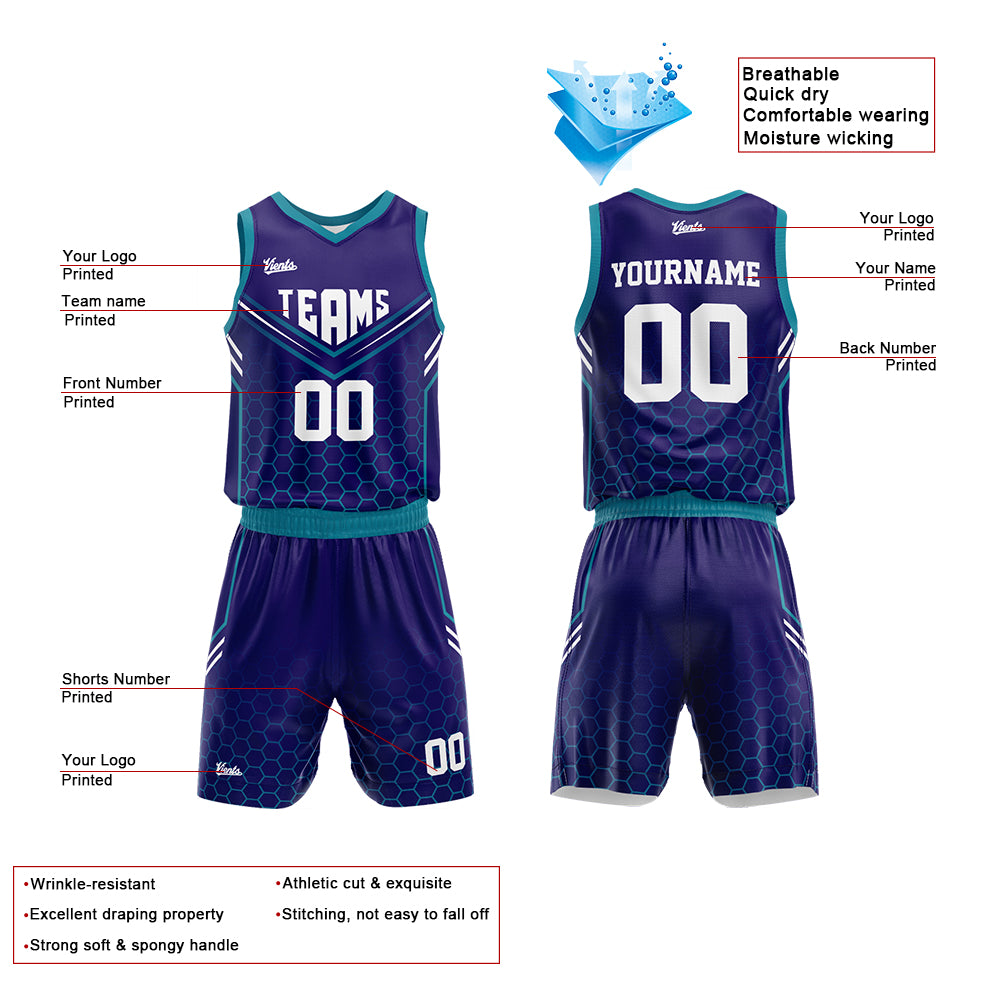 Custom Purple Teal Basketball Jersey Uniform Suit Printed Your Logo Name Number
