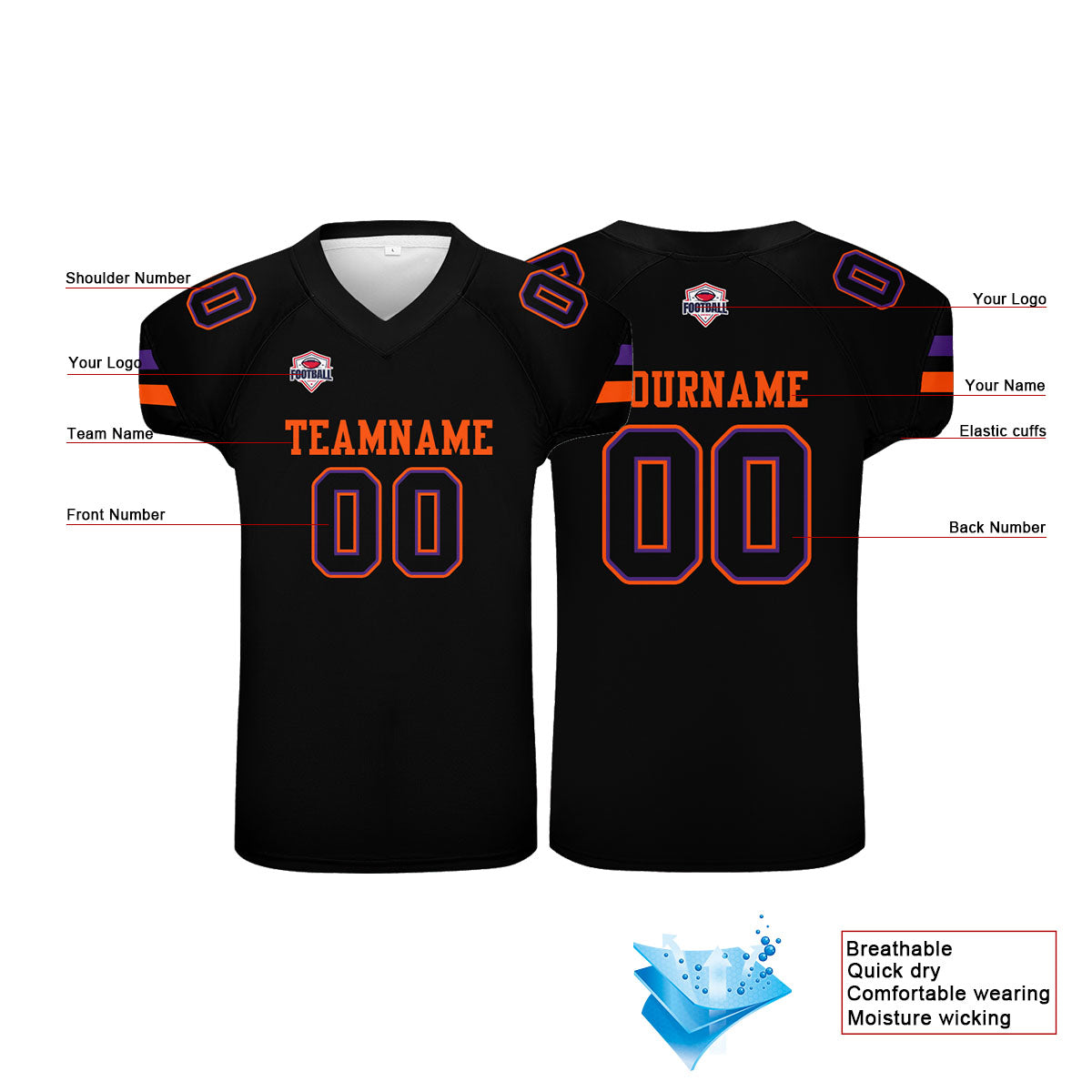 Custom Football Jersey Shirt Personalized Printed Team Name Number