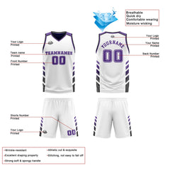 Custom White Purple Black Reversible Basketball Suit for Adults and Kids Personalized Jersey