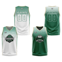 Custom White Green Reversible Basketball Suit for Adults and Kids Personalized Jersey