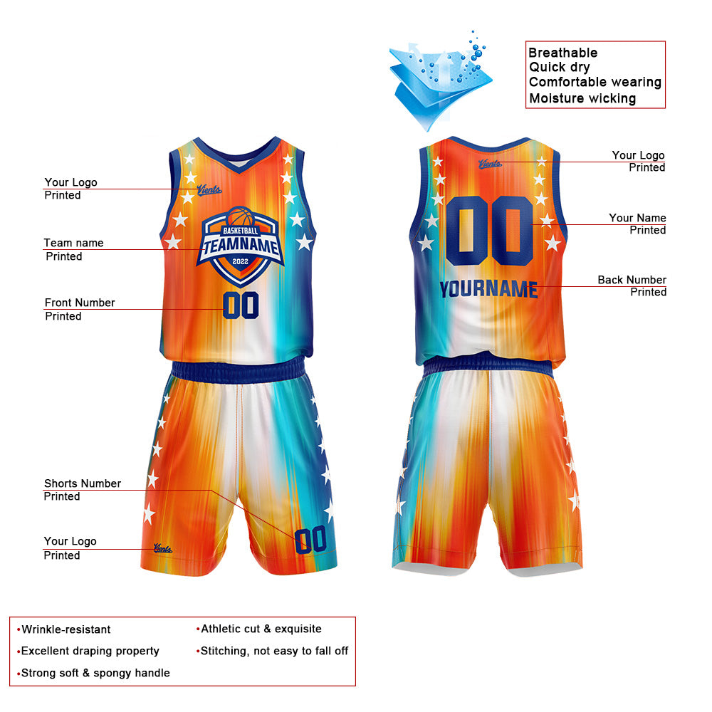 Custom Rainbow Orange Blue Basketball Jersey Uniform Suit Printed Your Logo Name Number