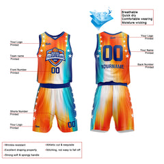 Custom Rainbow Orange Blue Basketball Jersey Uniform Suit Printed Your Logo Name Number